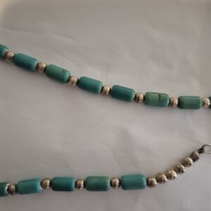 South Western Style Turquoise and Sterling Silver Beaded Necklace
